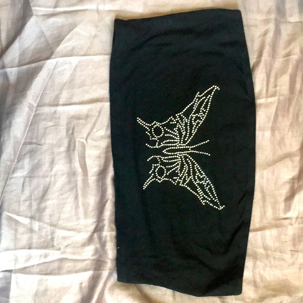 Black tube top with diamond detail butterfly